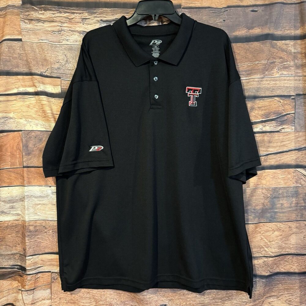 Texas Tech Red Raiders Polo Shirt Mens 2XL XXL Black Double T Logo P2 Pro Player